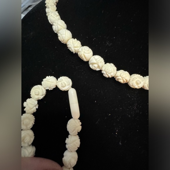 RARE Antique HandCarved Necklace/bracelet Earl 1900s Graduated Bead Floral 18” - Picture 5 of 8